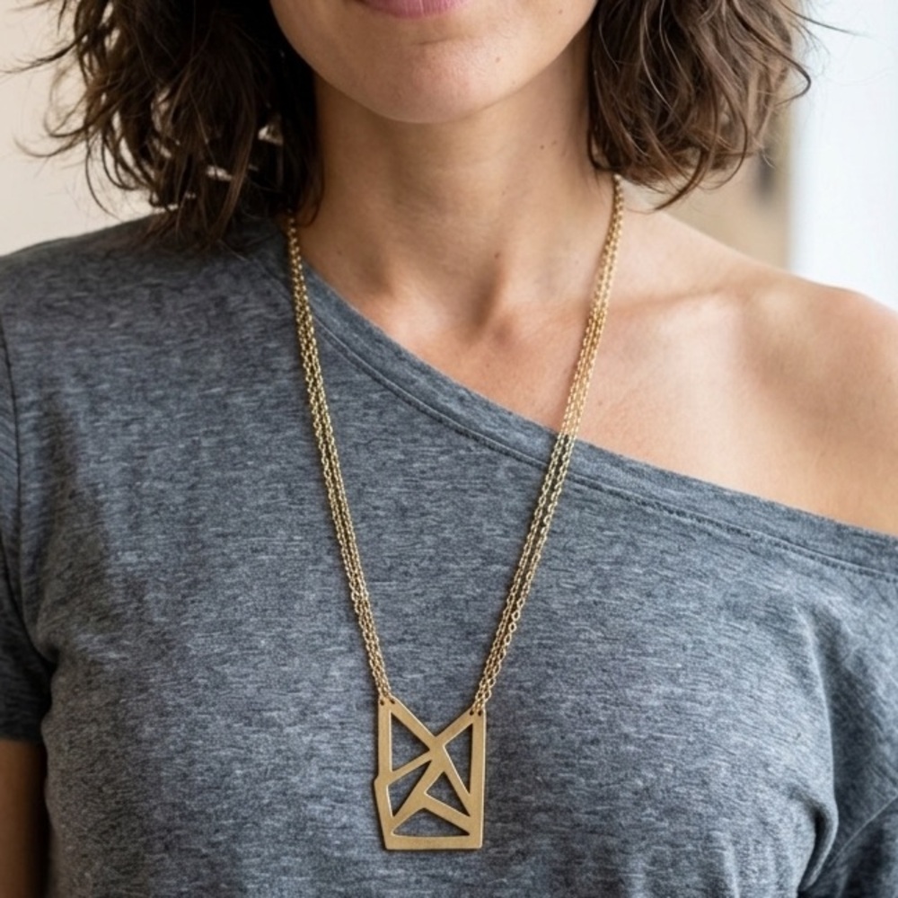 Modern Geometric Brass Statement Necklace